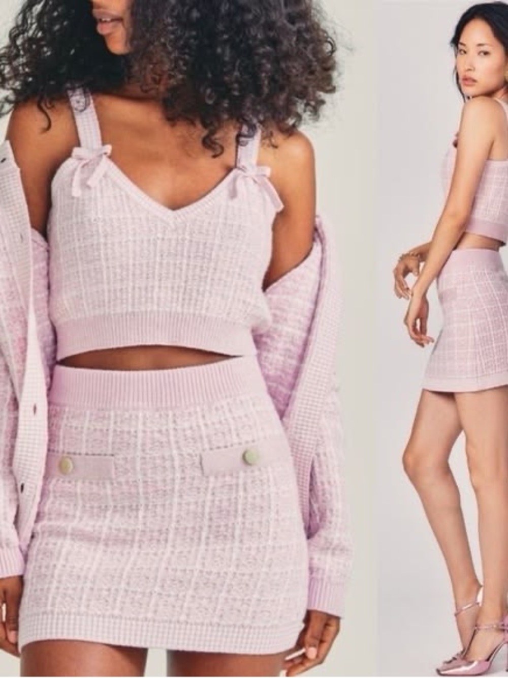 LoveShackFancy CALLINGTON CHECKED KNITTED MINI SKIRT IN PINK XS